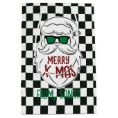 Retro Black White Checkered Santa Claus Christmas Medium Cadeauzakje (Voorkant)