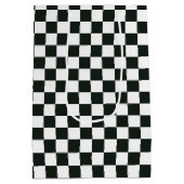 Retro Black White Checkered Santa Claus Christmas Medium Cadeauzakje (Achterkant)