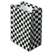 Retro Black White Checkered Santa Claus Christmas Medium Cadeauzakje (Achterkant Gekanteld)