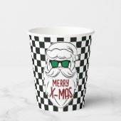 Retro Black White Checkered Santa Claus Christmas Papieren Bekers (Achterkant)