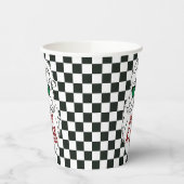 Retro Black White Checkered Santa Claus Christmas Papieren Bekers (Links)