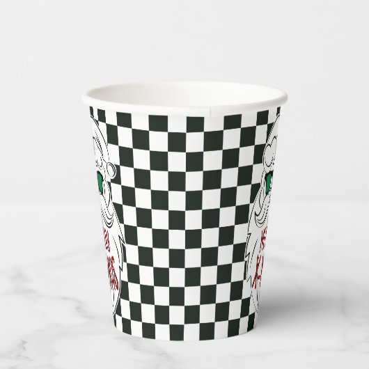 Retro Black White Checkered Santa Claus Christmas Papieren Bekers (Rechts)