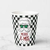 Retro Black White Checkered Santa Claus Christmas Papieren Bekers (Voorkant)