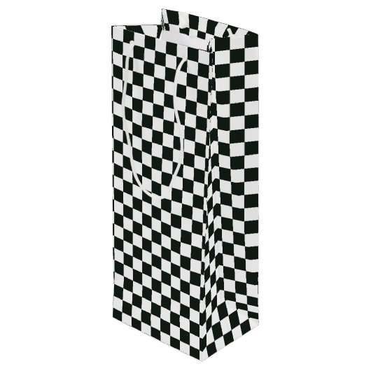 Retro Black White Checkered Santa Claus Christmas  Wijn Cadeautas (Achterkant Gekanteld)