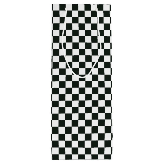 Retro Black White Checkered Santa Claus Christmas  Wijn Cadeautas (Achterkant)