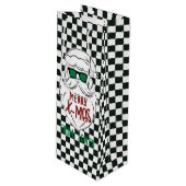 Retro Black White Checkered Santa Claus Christmas  Wijn Cadeautas (Voorkant Gekanteld)