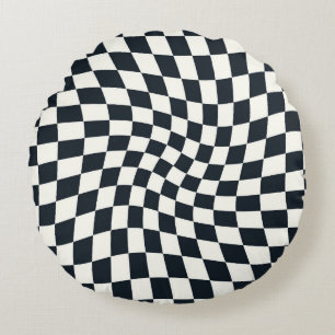 Retro Black White Checksed Checkered Dorm Rond Kussen