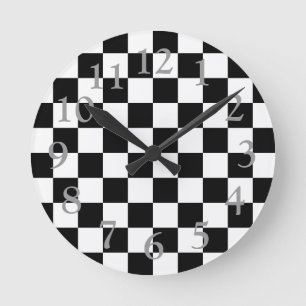 Retro Black/White Contrast Checkerboard Patroon Ronde Klok