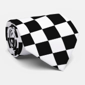 Retro Black/White Contrast Checkerboard Patroon Stropdas (Opgerold)