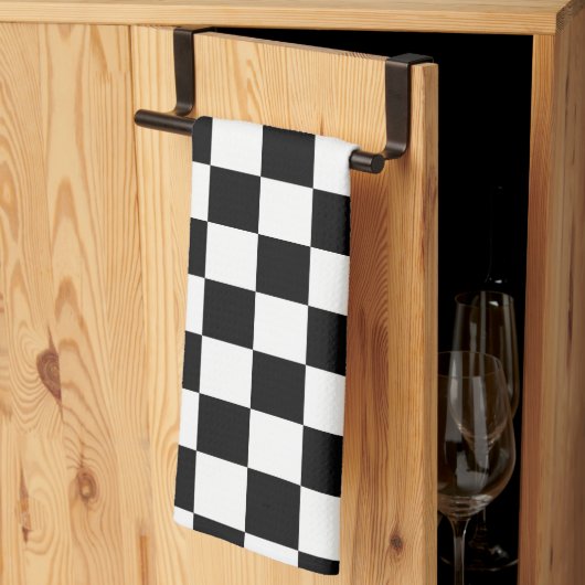 Retro Black/White Contrast Checkerboard Patroon Theedoek (Derde Gevouwen)
