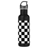 Retro Black/White Contrast Checkerboard Patroon Waterfles (Voorkant)
