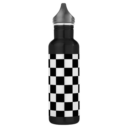 Retro Black/White Contrast Checkerboard Patroon Waterfles (Links)