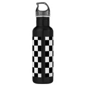 Retro Black/White Contrast Checkerboard Patroon Waterfles (Achterkant)