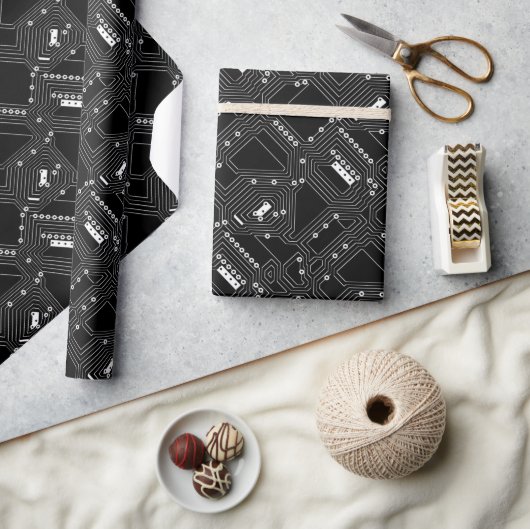 Retro Black White Cool Computer Circuit Board Cadeaupapier (Crafts)