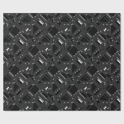 Retro Black White Cool Computer Circuit Board Cadeaupapier (Vlak)