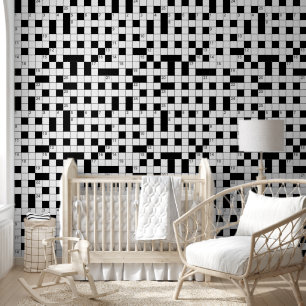 Retro Black White Crossword Puzzle Patroon Behang