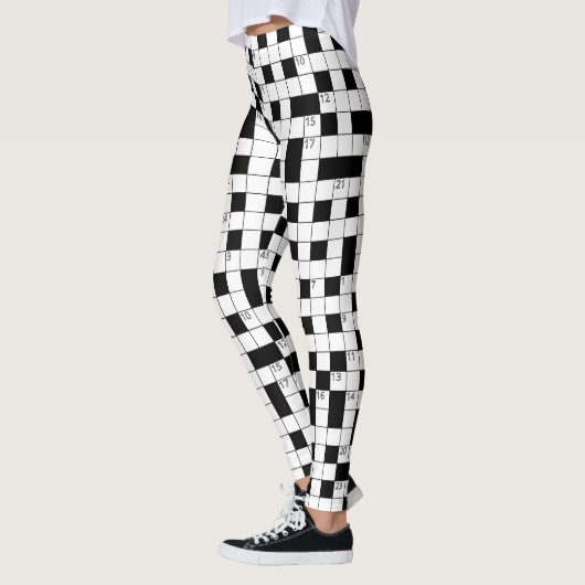 Retro Black White Crossword Puzzle Patroon Leggings (Links)
