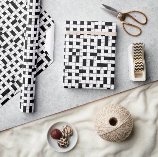 Retro Black White Crossword Puzzle Pattern Cadeaupapier (Crafts)