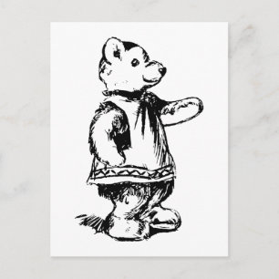 Retro  Black & White Cute Teddy Bear Briefkaart