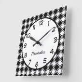 Retro Black White - diamantpatroon gecontroleerd Vierkante Klok (Hoek)