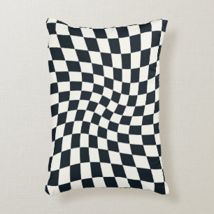Retro Black White Dorm Warped Check Checkered Accent Kussen