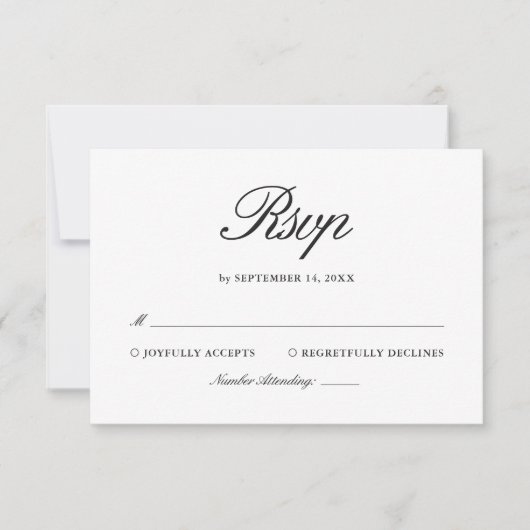 Retro Black & White Elegant Wedding RSVP Kaartje (Voorkant)