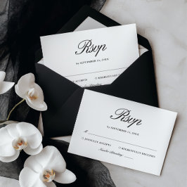 Retro Black & White Elegant Wedding RSVP Kaartje