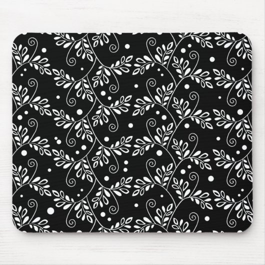 Retro Black white floral mousepad Muismat (Voorkant)