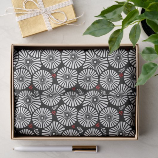Retro black white flowers Tie Tissuepapier (Geschenk)