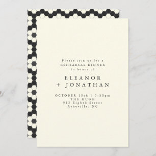 Retro Black White Geometric Tegel Rehearsal Dinner Kaart