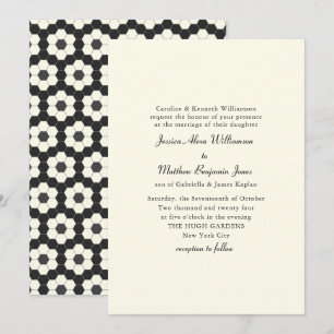 Retro Black White Geometric Tile Elegant Wedding Kaart