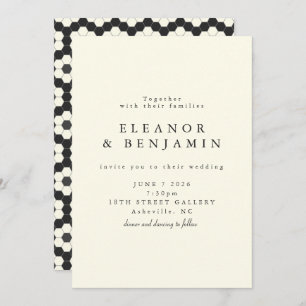 Retro Black White Geometric Tile Elegant Wedding Kaart