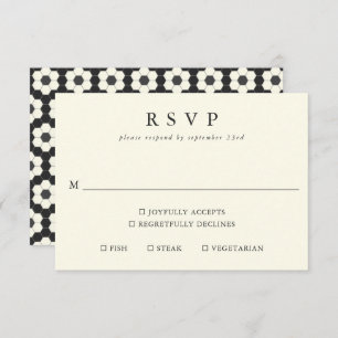 Retro Black White Geometric Tile Elegant Wedding RSVP Kaartje
