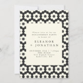 Retro Black White Geometric Tile Engagement Party Kaart (Voorkant)