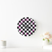 Retro Black/White/Hot Pink Checkerboard Patroon Ronde Klok (Huis)