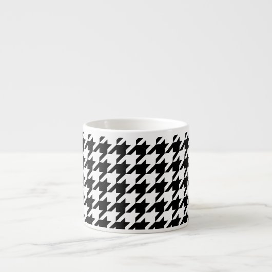 Retro Black White Houndstooth Weaving Patroon Espresso Kop (Voorkant)