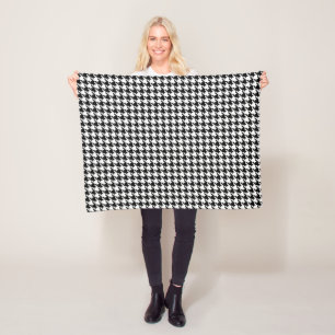 Retro Black White Houndstooth Weaving Patroon Fleece Deken