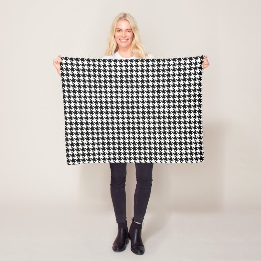 Retro Black White Houndstooth Weaving Patroon Fleece Deken (In situ)