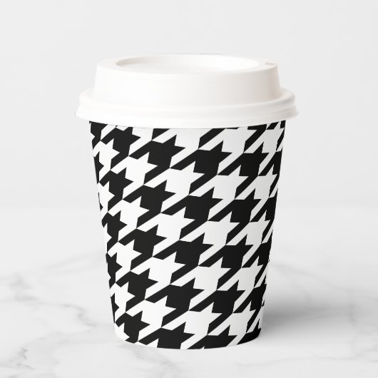 Retro Black White Houndstooth Weaving Patroon Papieren Bekers (Voorkant)