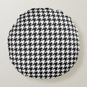 Retro Black White Houndstooth Weaving Patroon Rond Kussen