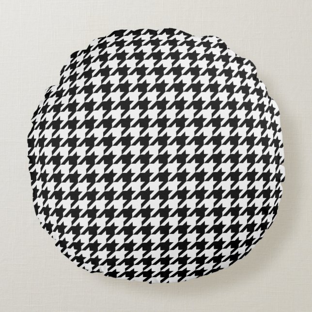Retro Black White Houndstooth Weaving Patroon Rond Kussen (Voorkant)