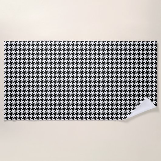 Retro Black White Houndstooth Weaving Patroon Strandlaken (Voorkant)
