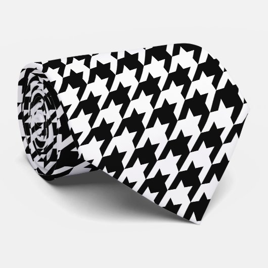 Retro Black White Houndstooth Weaving Patroon Stropdas (Opgerold)