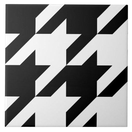 Retro Black White Houndstooth Weaving Patroon Tegeltje (Voorkant)