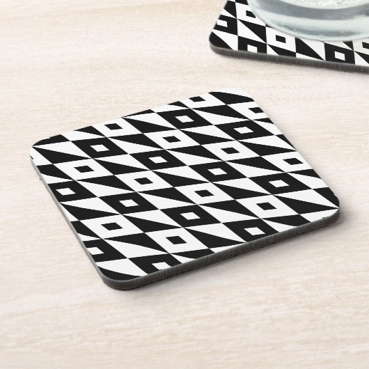 Retro Black White Lozenges Modern Pattern Bier Onderzetter (Linkerzijde)