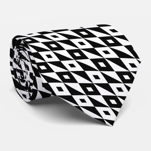 Retro Black White Lozenges Modern Pattern Stropdas (Opgerold)
