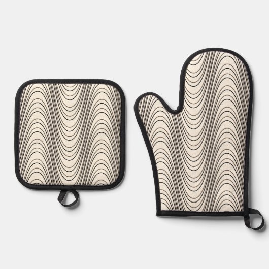 Retro Black & White Moiré Stripes, Trippy Abstract Ovenwant & Pannenlap Set (Voorkant)