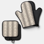 Retro Black & White Moiré Stripes, Trippy Abstract Ovenwant & Pannenlap Set (Voorkant / Achterkant)