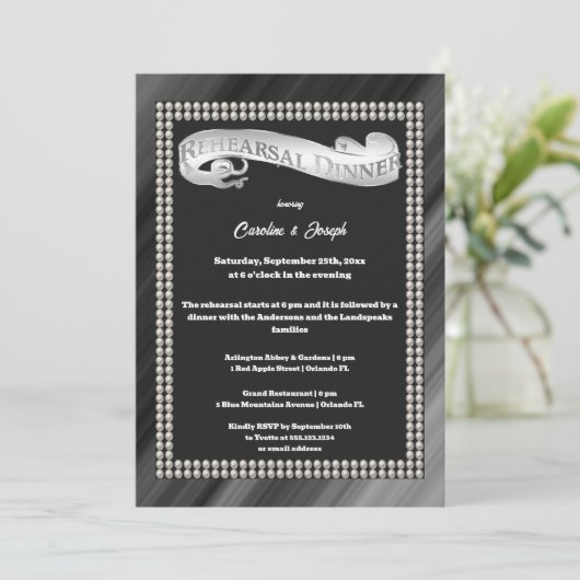 Retro Black & White Pearls repetitie diner Kaart (Staand voorkant)