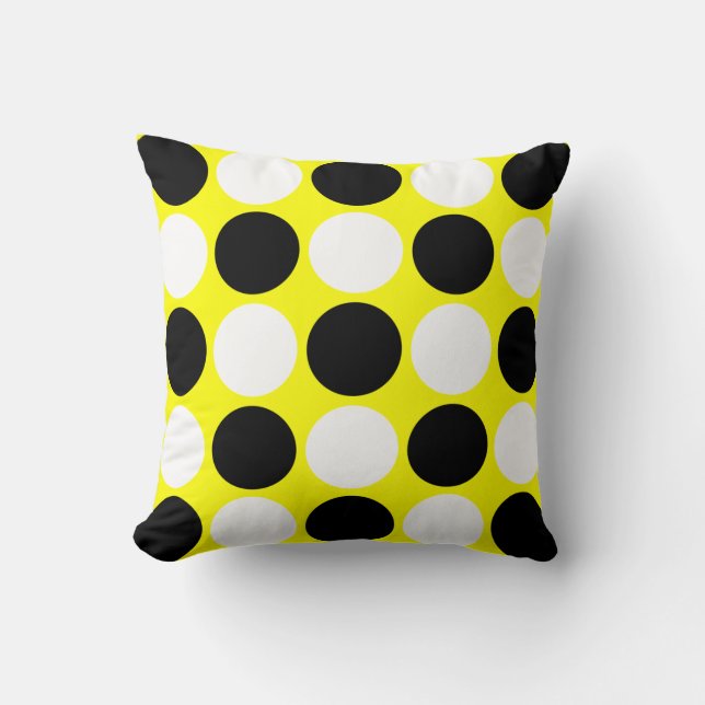 Retro Black & White Polka Dots on Yellow Kussen (Voorkant)